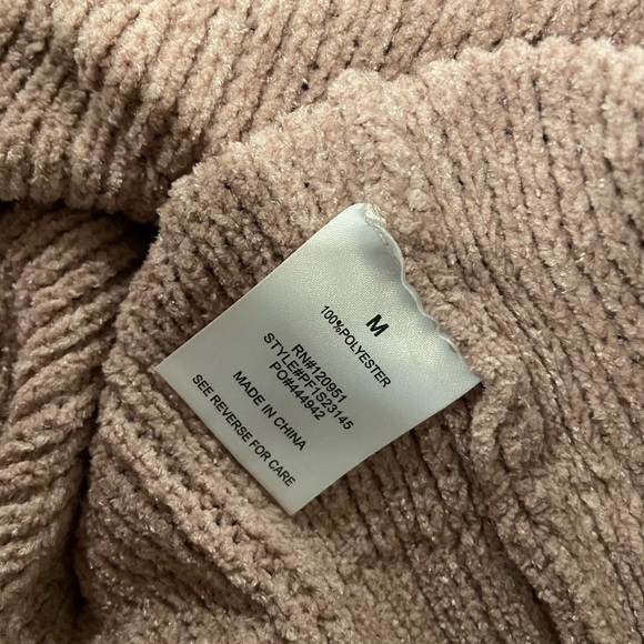 Pink Rose Size M Mauve Cowl Neck Long Sleeve Cropped Soft Chenille Knit Sweater - Picture 12 of 12